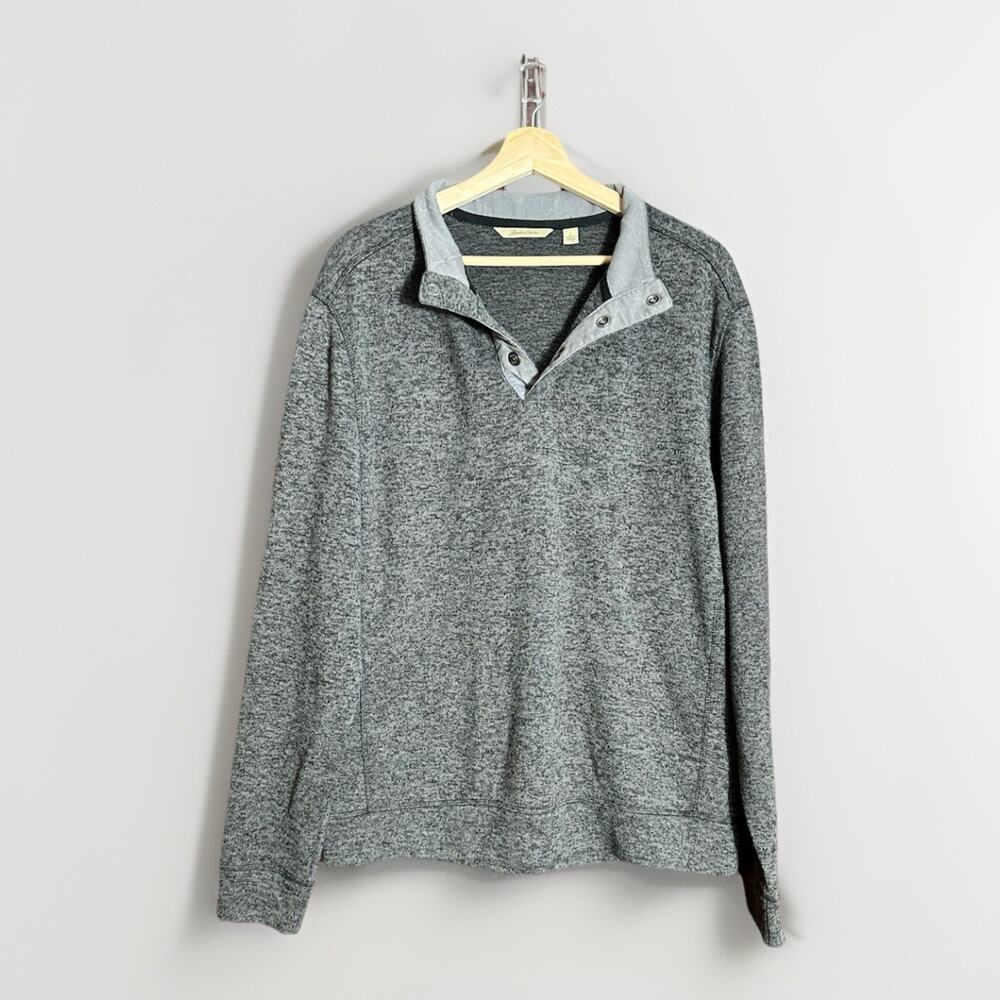 Paradise Collection Mens Pullover Sweater L Gray Snap Button Mock Neck